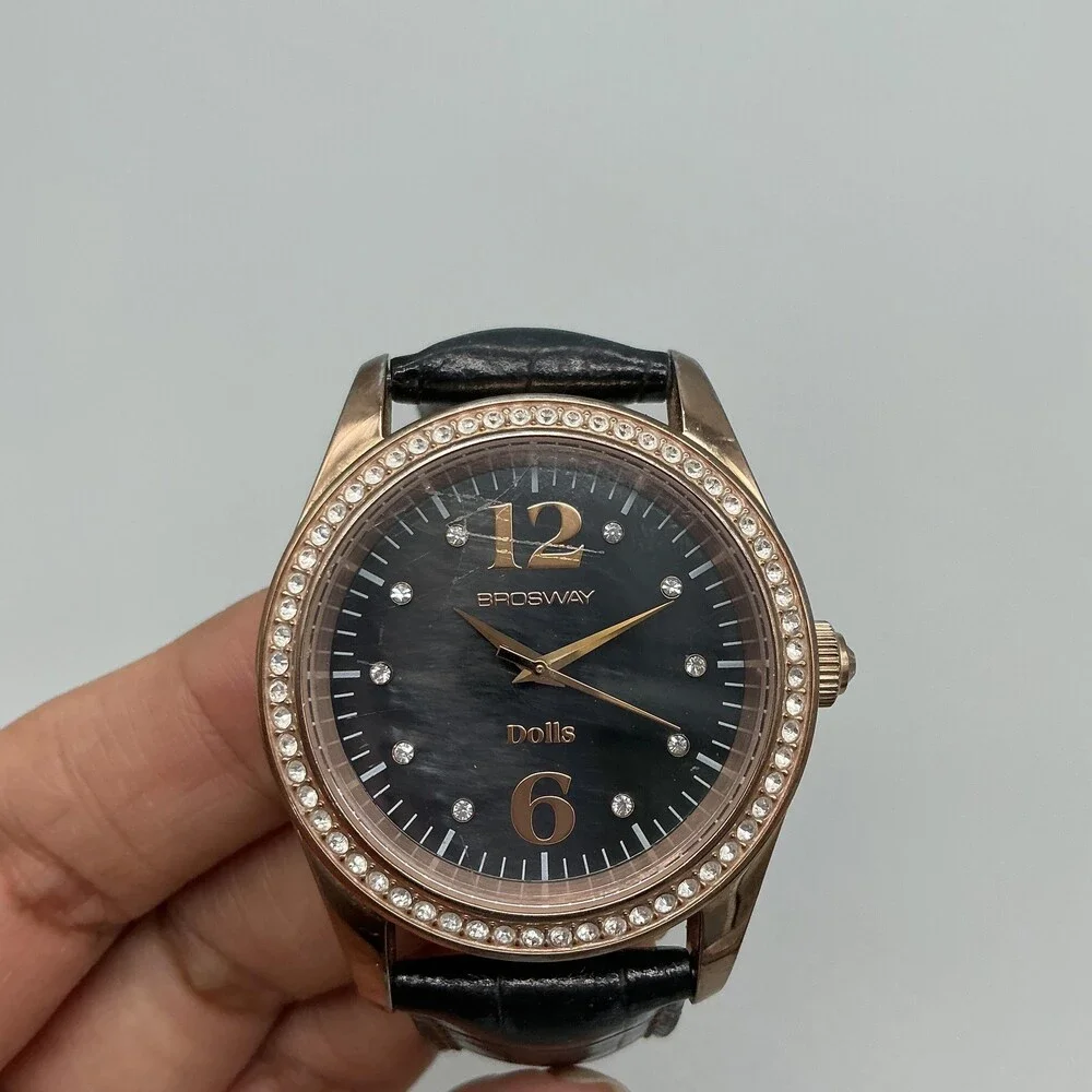 Brosway Dolls Womens Watch 37mm Black Dial Rose Gold Tone Crystal New Battery